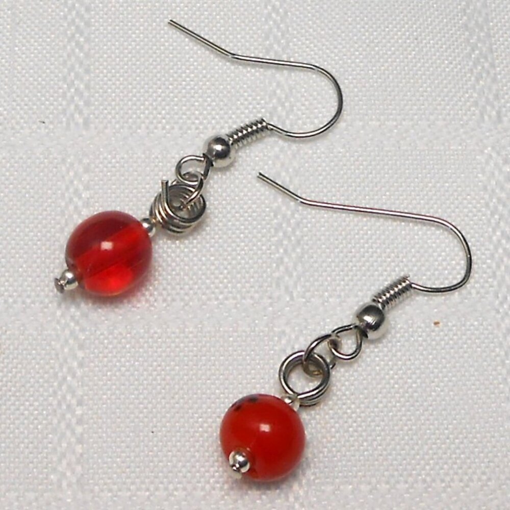 No 1375 Beautiful handmade assymetrical earrings with torch-worked glass pieces